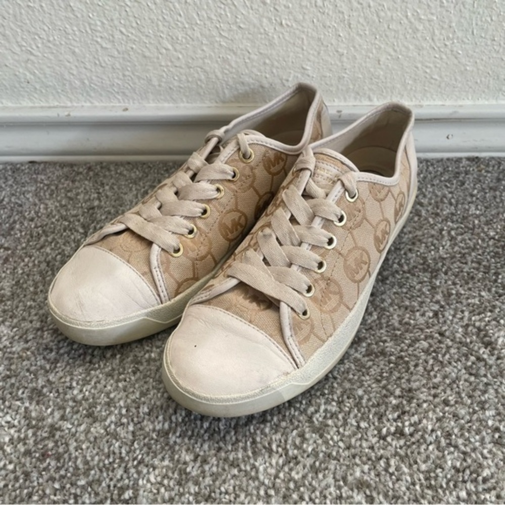 MICHAEL KORS Sneakers Size 7.5 M Women's City Sneaker MK Signature Champagne